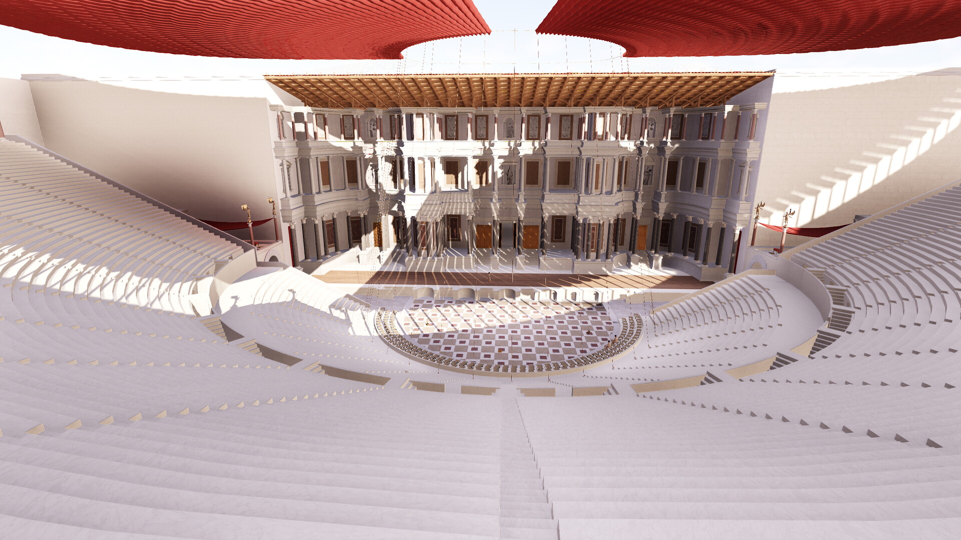 Théâtre de Pompée : Image de restitution virtuelle.