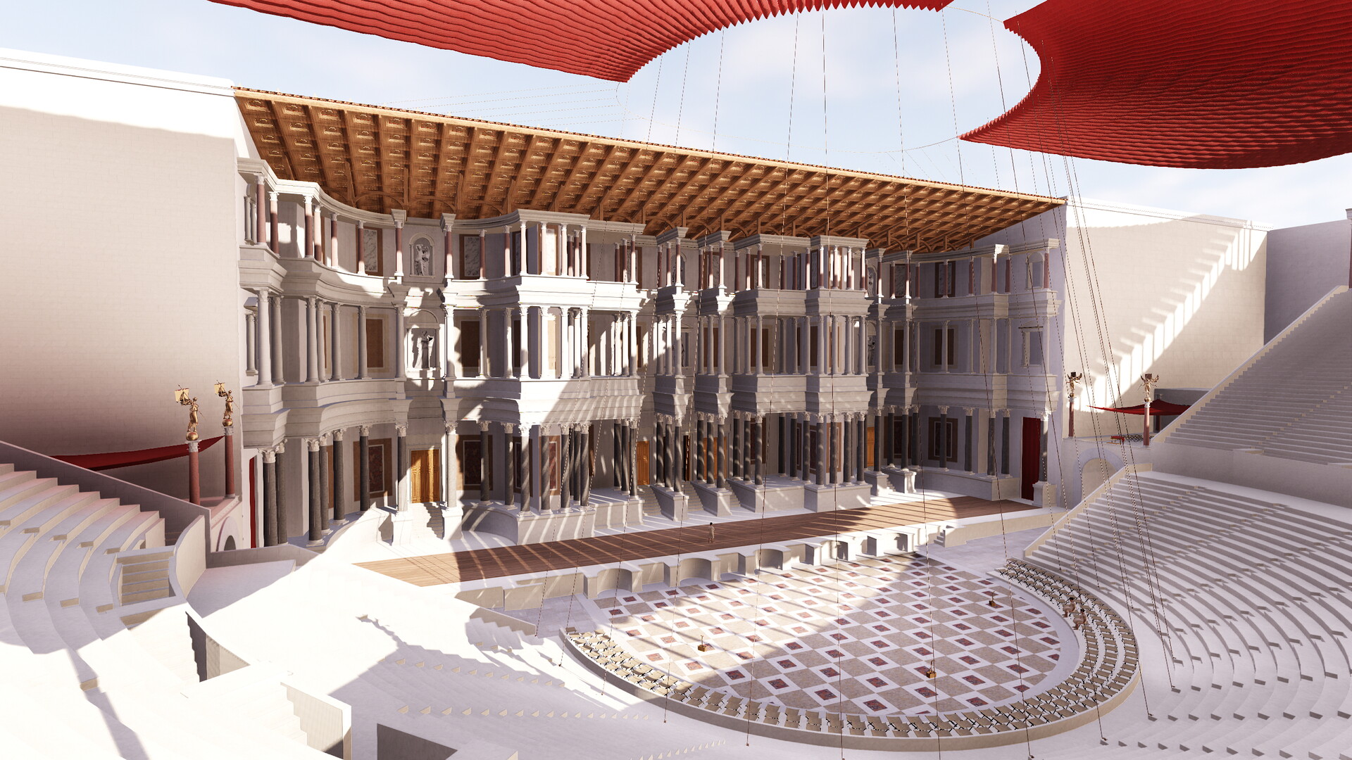 Théâtre de Pompée : Image de restitution virtuelle.