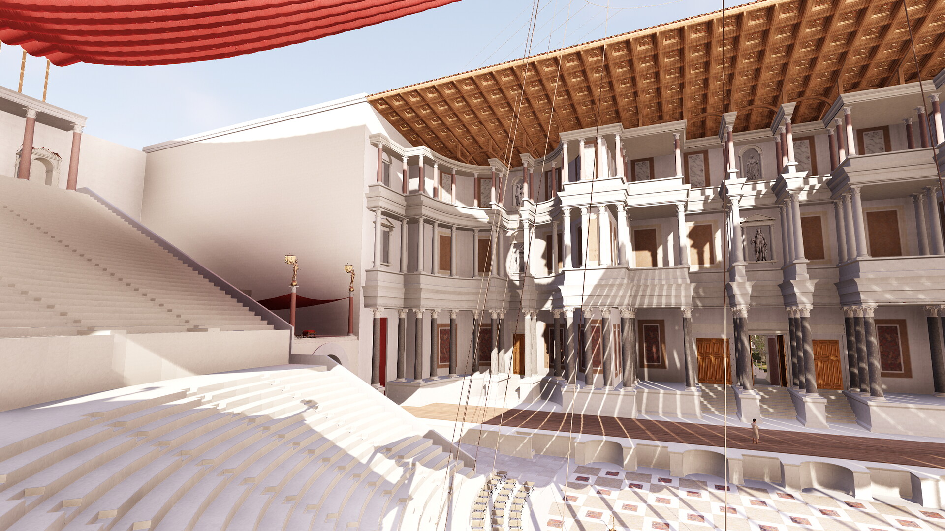 Théâtre de Pompée : Image de restitution virtuelle.