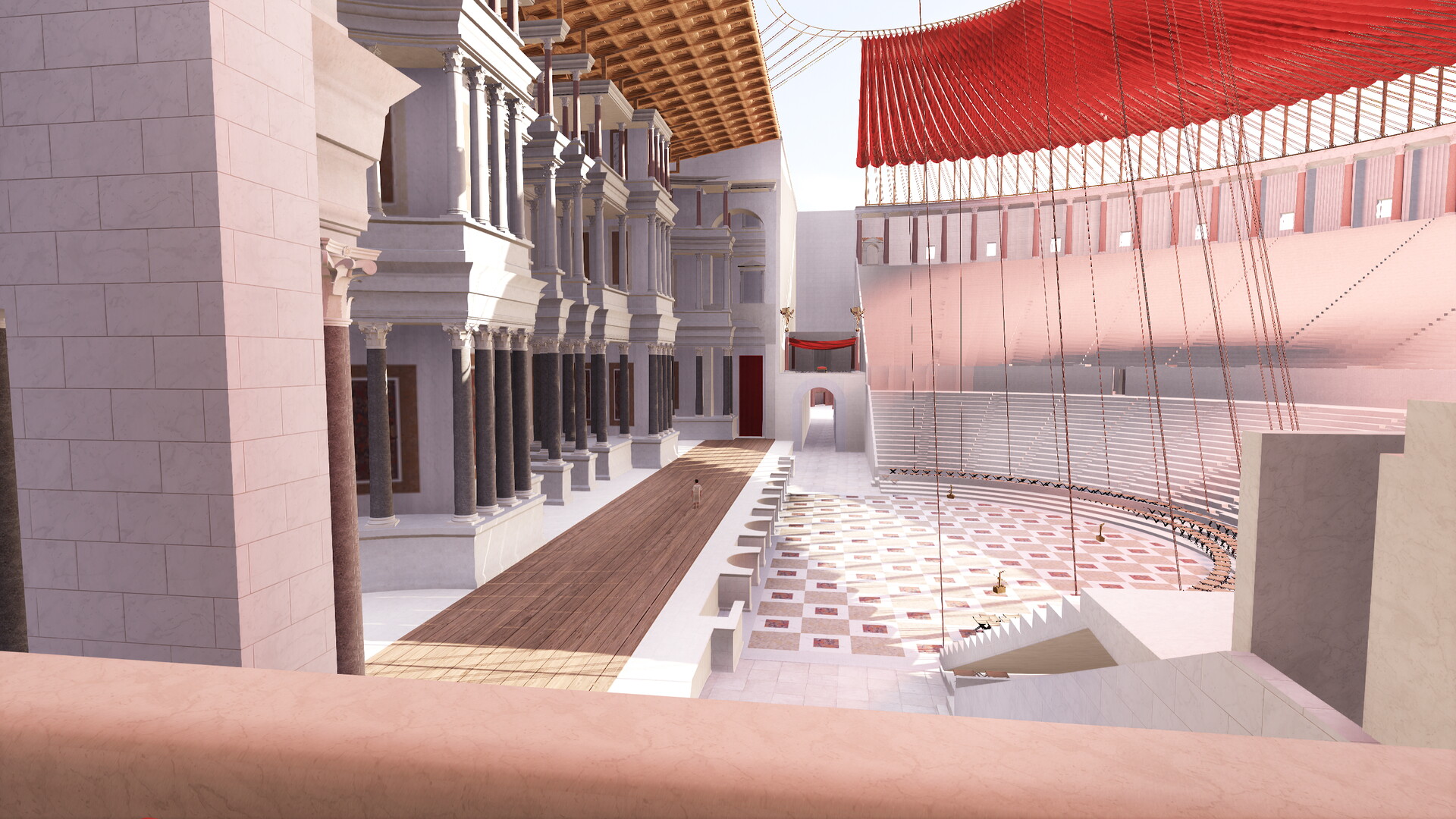 Théâtre de Pompée : Image de restitution virtuelle.