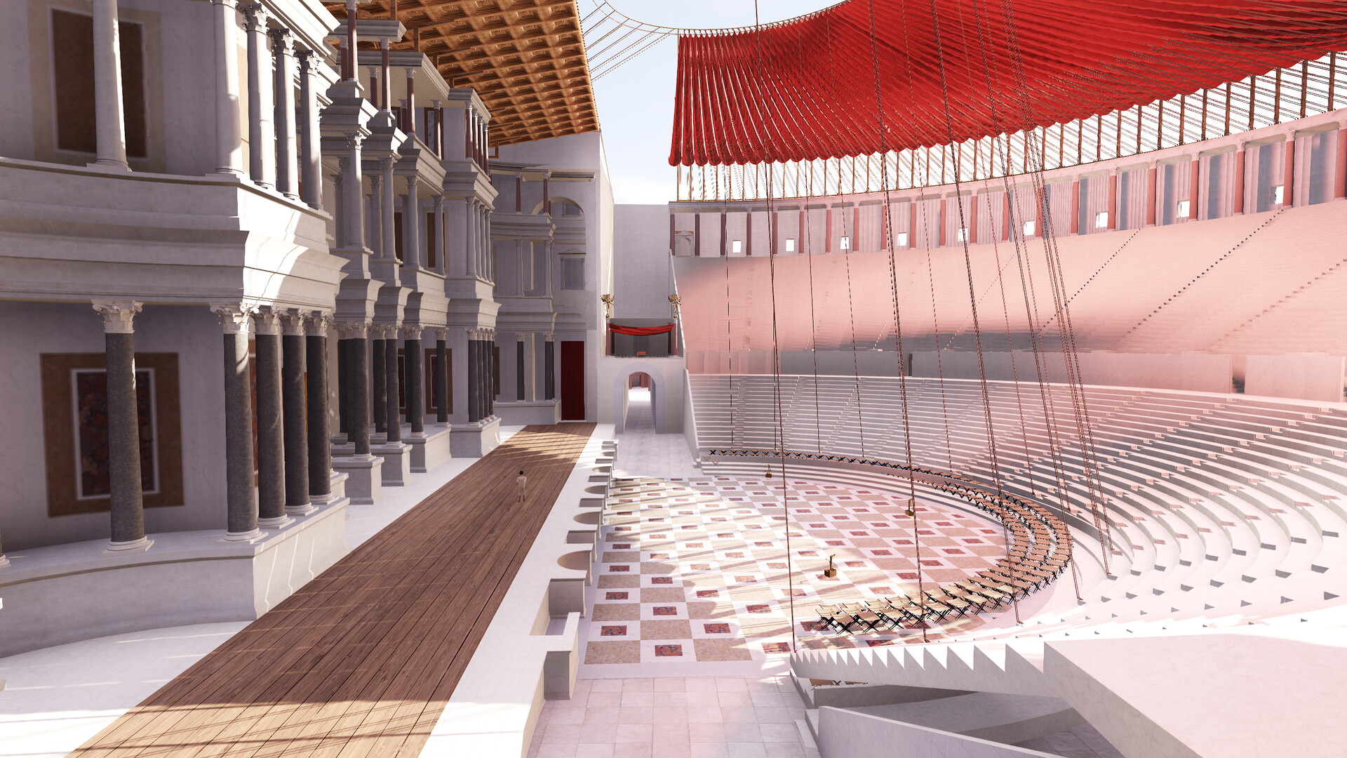 Théâtre de Pompée : Image de restitution virtuelle.