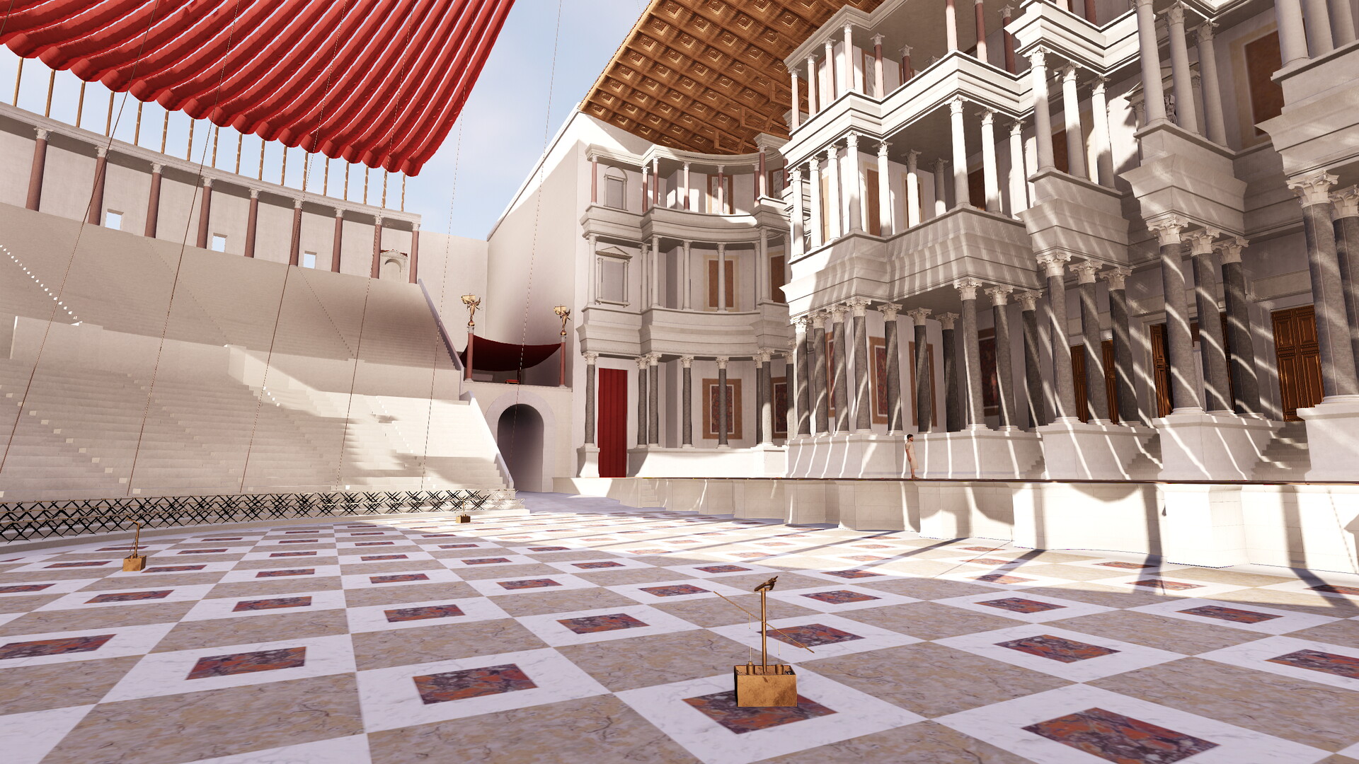 Théâtre de Pompée : Image de restitution virtuelle.
