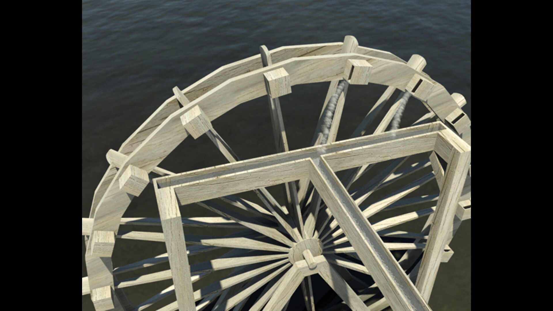 Roue à augets : Image de restitution virtuelle.