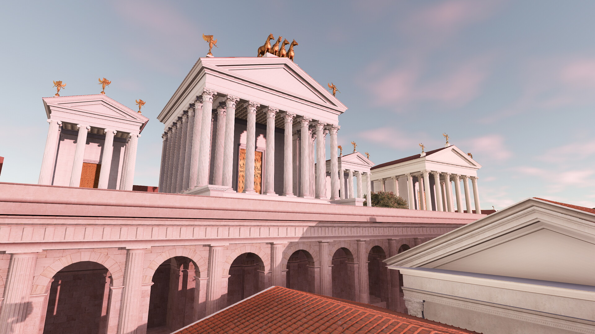 Structure interprétée classiquement comme le Tabularium : Image de restitution virtuelle.