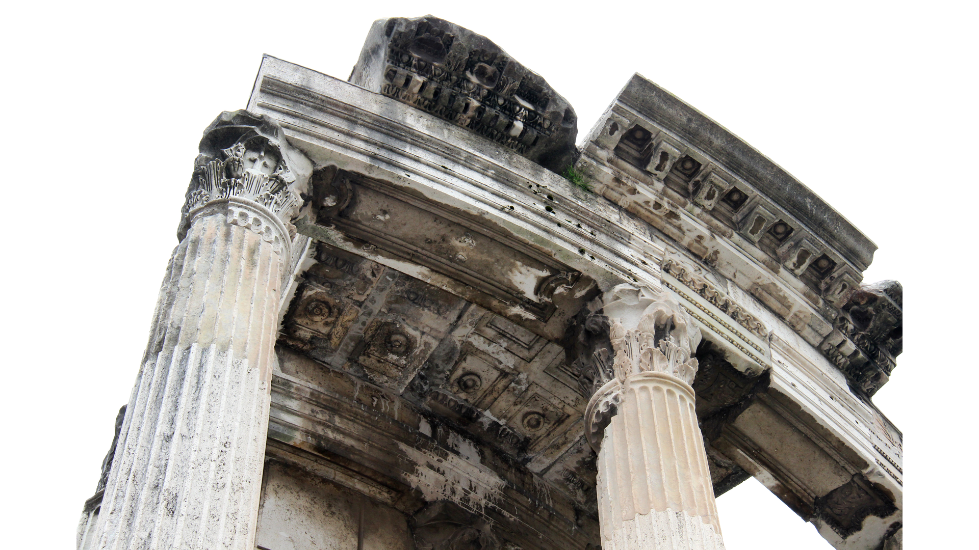 Temple de Vesta : Photo prise à Rome aujourd'hui. Détail de l’entablement du temple de Vesta