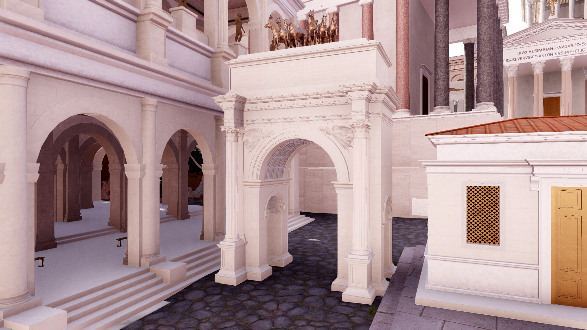 Arc de Tibère sur le forum romain : Image de restitution virtuelle.