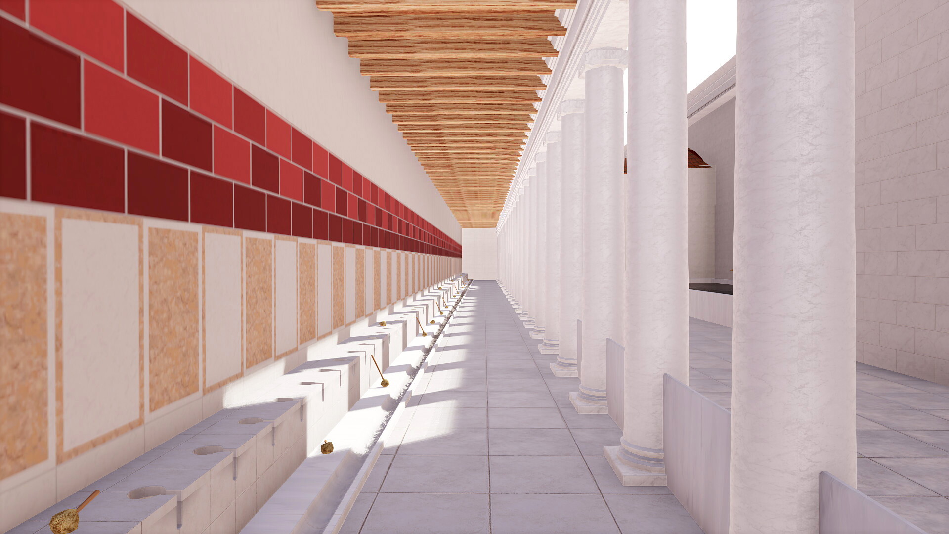 Latrines du théâtre de Pompée : Image de restitution virtuelle.